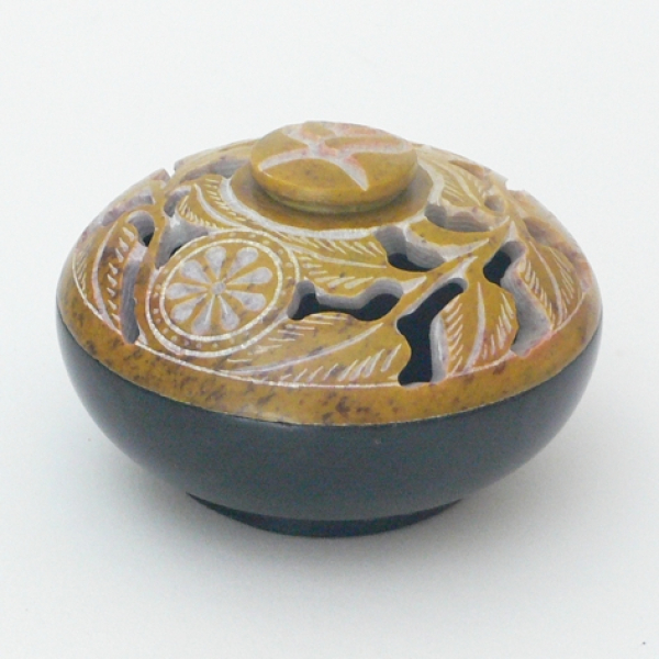 Speckstein-Räucherdose "Hema" dunkelbraun/schwarz