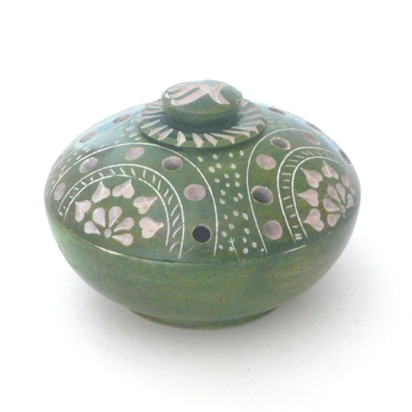 Speckstein-Räucherdose "Laila" dunkelgrün