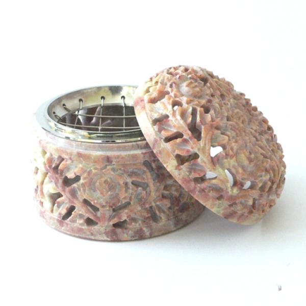 Speckstein-Räucherdose "Rose", natur