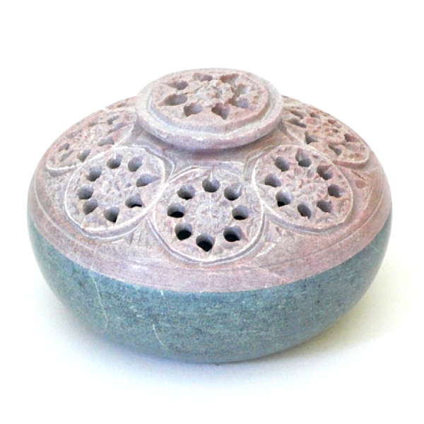 Speckstein-Räucherdose "Vajra"  2 farbig