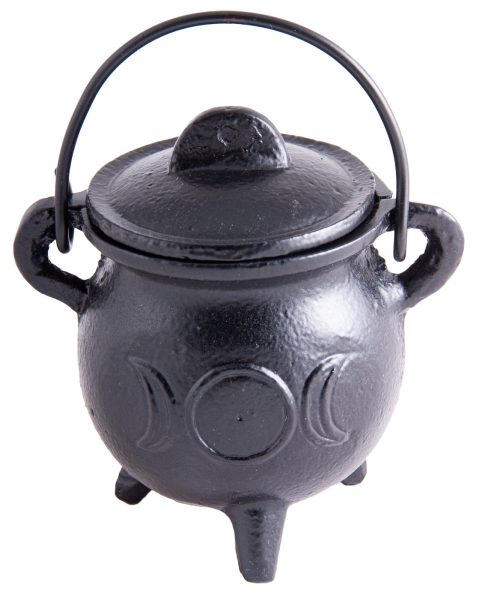 Hexenkessel aus Gusseisen "Sonne Mond"  schwarz mit Deckel