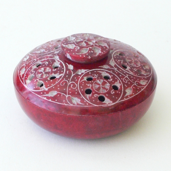 Speckstein-Räucherdose "Shirla" rot.